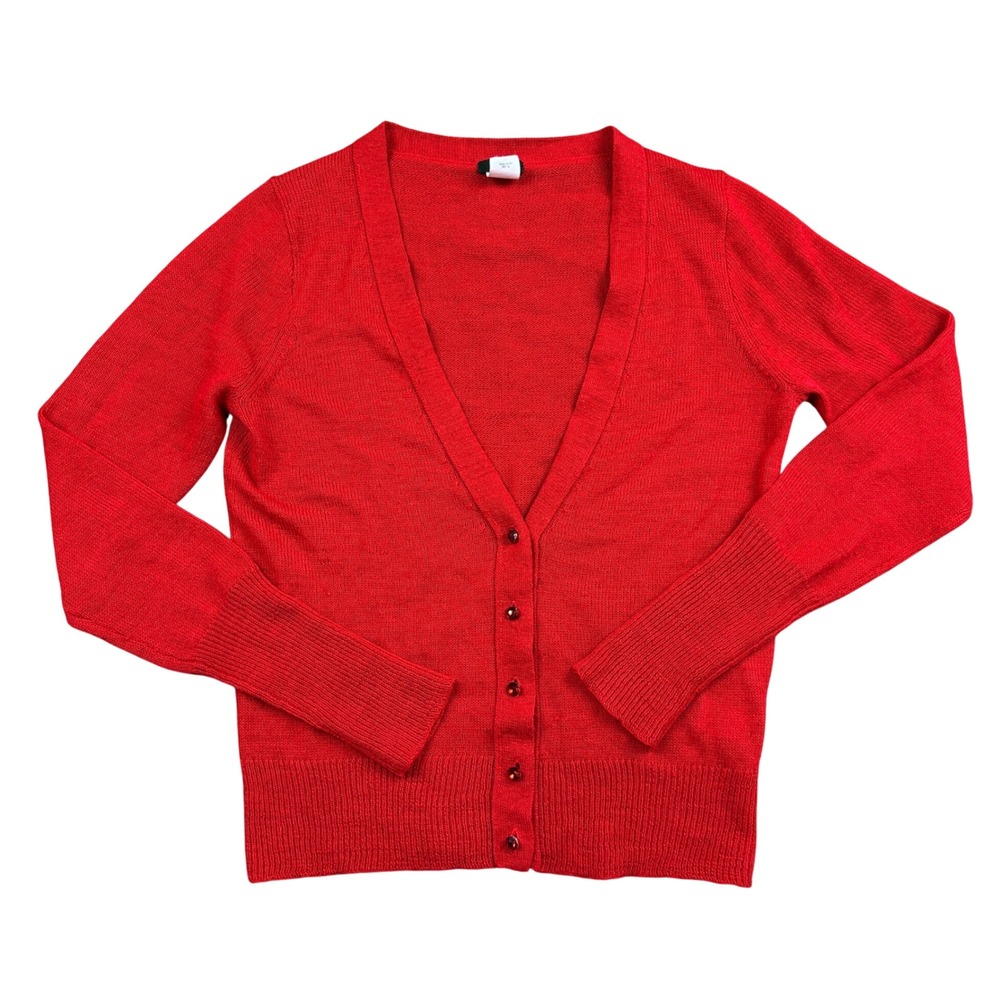 J.Crew Red Alpaca Merino Wool V-Neck Cardigan‎ Jeweled Button Sweater Womens M